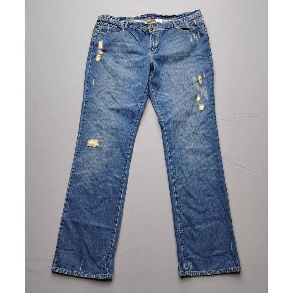 Revolt Jeans Co Womens Size 21 Distressed Straight Leg Blue Denim Pants Y2K 2803